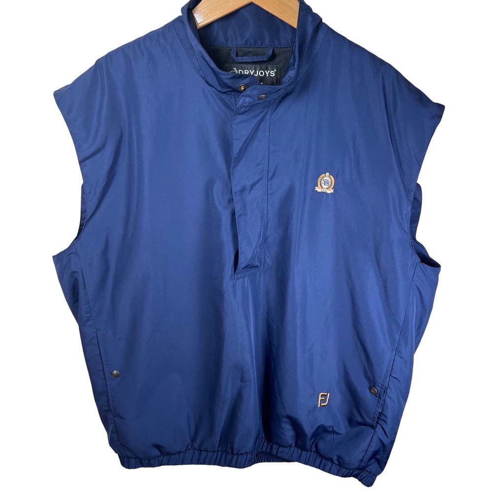 FootJoy DryJoys 1/4 Zip Mens Blue Sleeveless Vest Pullover Golf Jacket L 90s Vtg